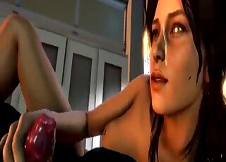 Lara Croft shows her big tits while fucking a sexy dog on camera