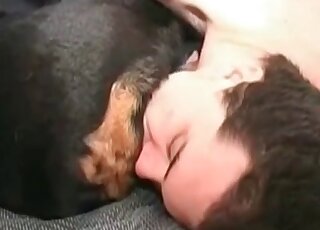 Zoo pervert licks and sucks deep asshole of his pet dog indoors