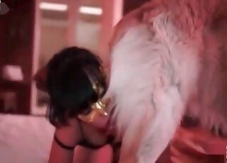 Spoiled wife gives amazing deepthroating to her dog and eats cum